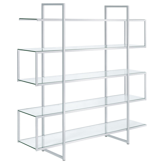 Furniture City Houma - Coaster - Elmer 63-inch 5-shelf Bookshelf Clear and Chrome - 801304