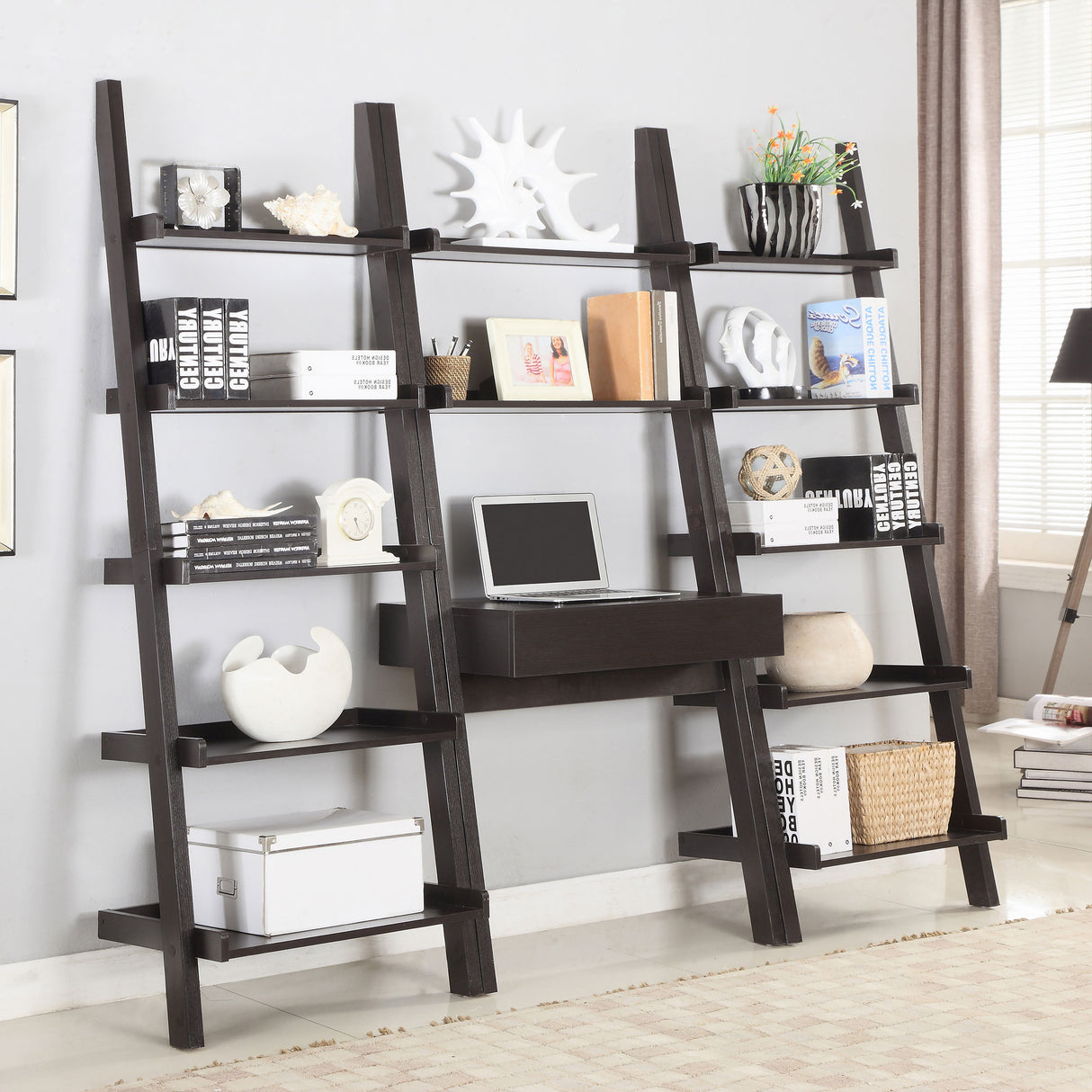 Furniture City Houma - Coaster - Colella 3-piece Ladder Desk and Bookcase Set Cappuccino - 801373-S3