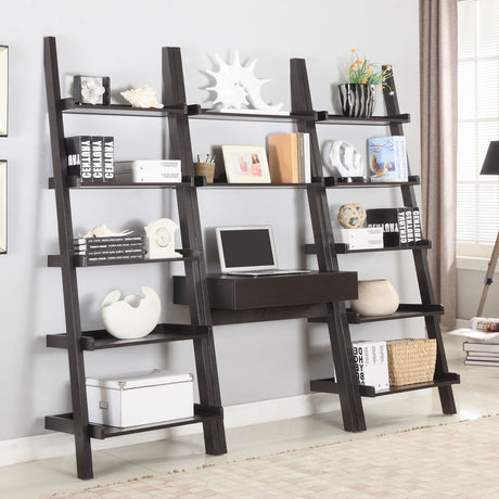 Furniture City Houma - Coaster - Colella 3-piece Ladder Desk and Bookcase Set Cappuccino - 801373-S3