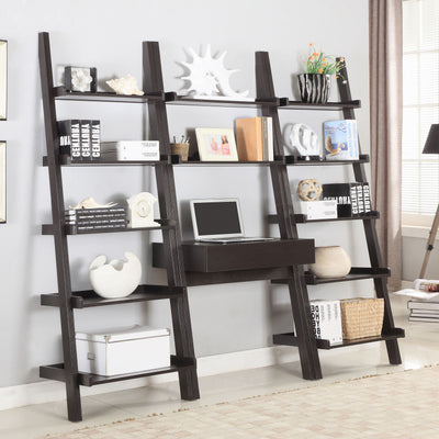 Furniture City Houma - Coaster - Colella 3-piece Ladder Desk and Bookcase Set Cappuccino - 801373-S3