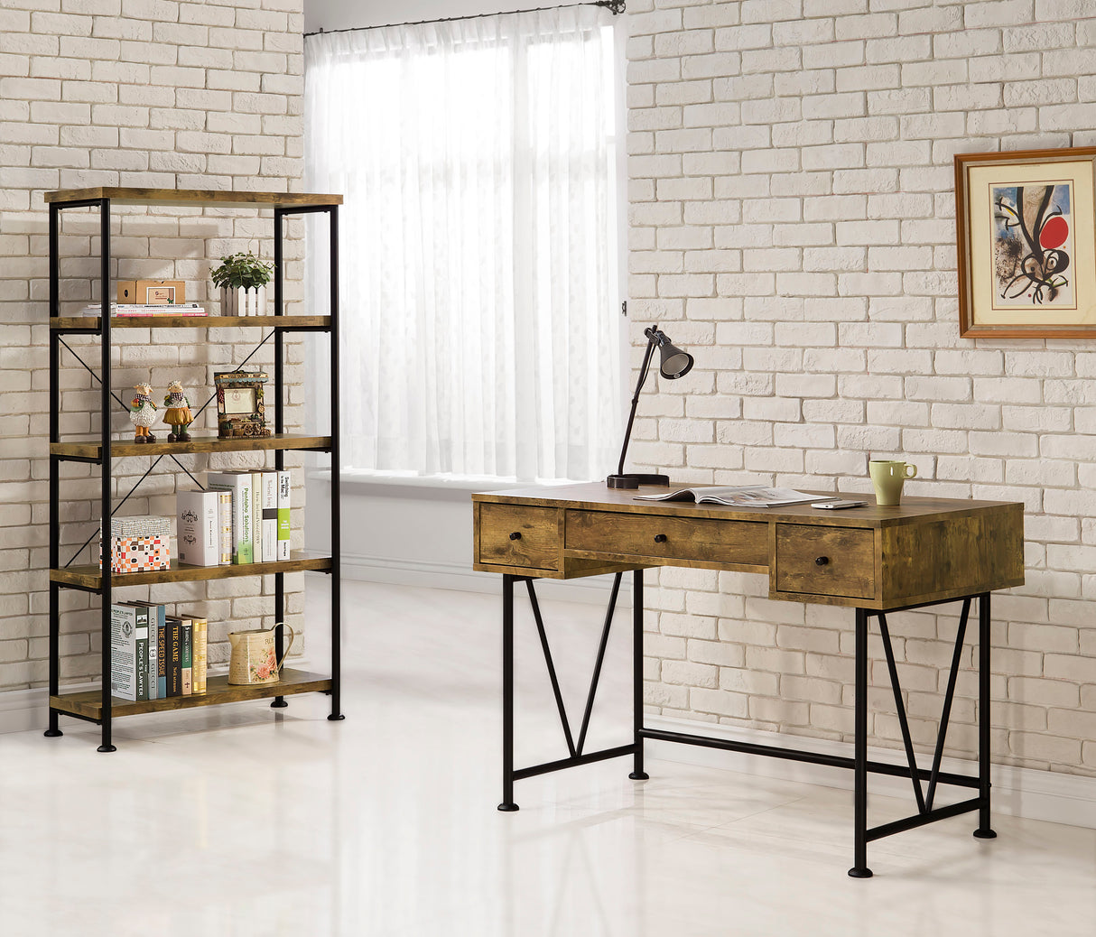 Furniture City Houma - Coaster - Analiese 2-piece Computer Desk Bookcase Set Rustic Nutmeg - 801541-S2