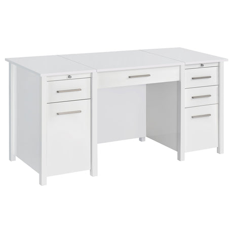 Furniture City Houma - Coaster - Dylan 60-inch 4-drawer Lift Top Office Desk White High Gloss - 801573