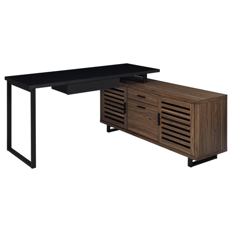 Furniture City Houma - Coaster - Maddox 60-inch L-Shape Office Computer Desk Black and Walnut - 801861