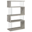 Furniture City Houma - Coaster - Emelle 63-inch 4-shelf Glass Panel Bookshelf Grey Driftwood - 802340