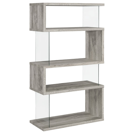 Furniture City Houma - Coaster - Emelle 63-inch 4-shelf Glass Panel Bookshelf Grey Driftwood - 802340