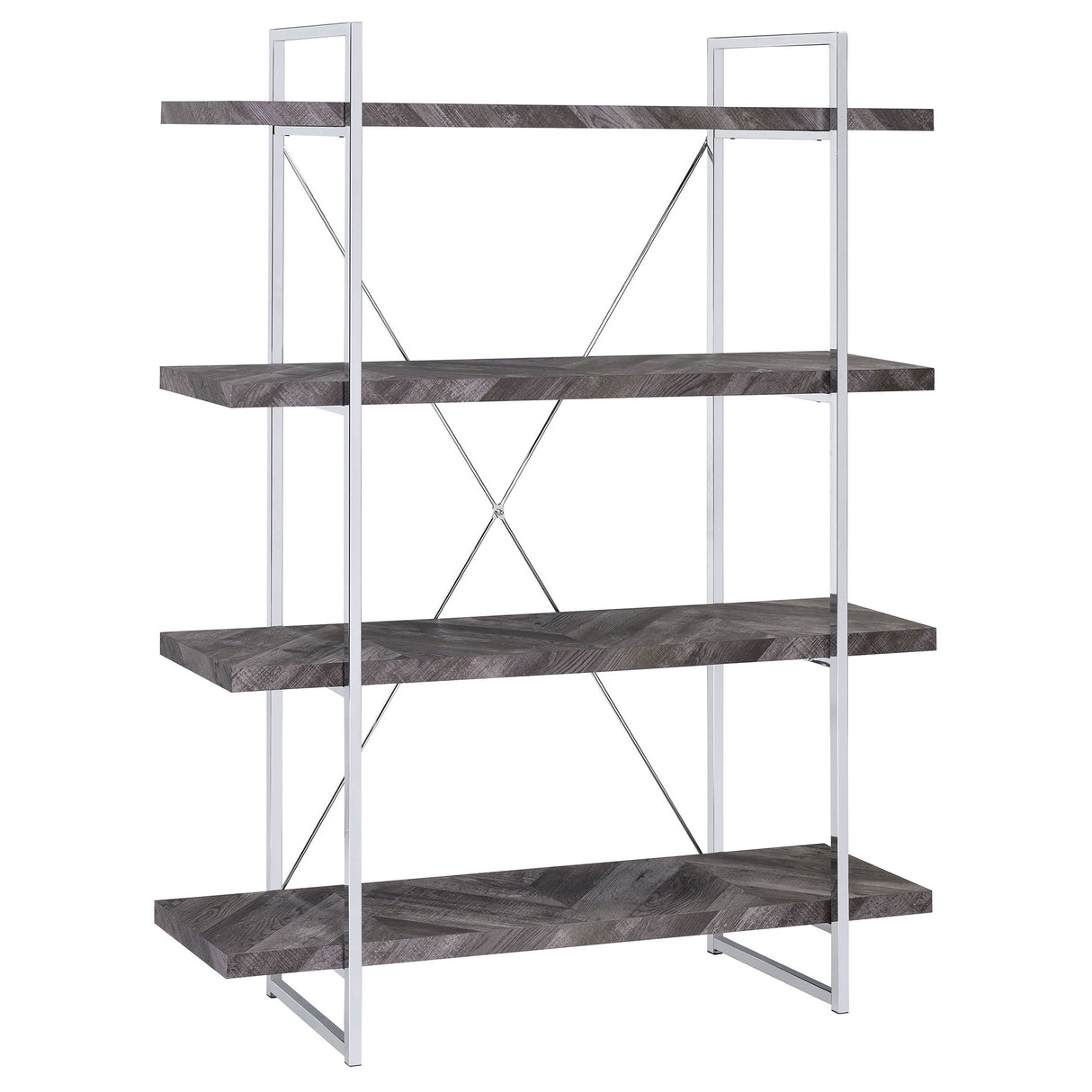 Furniture City Houma - Coaster - Grimma 63-inch 4-shelf Bookshelf Rustic Grey and Chrome - 802613