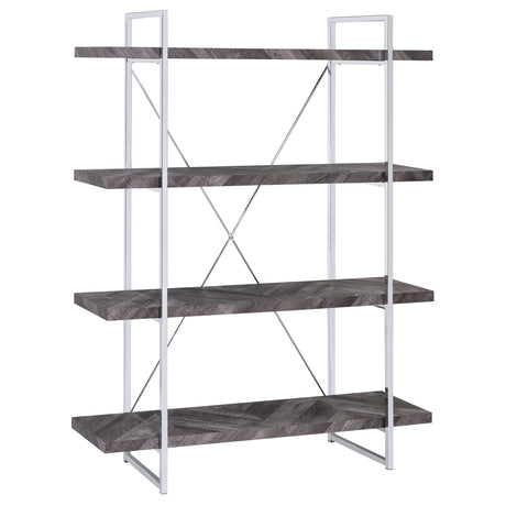Furniture City Houma - Coaster - Grimma 63-inch 4-shelf Bookshelf Rustic Grey and Chrome - 802613