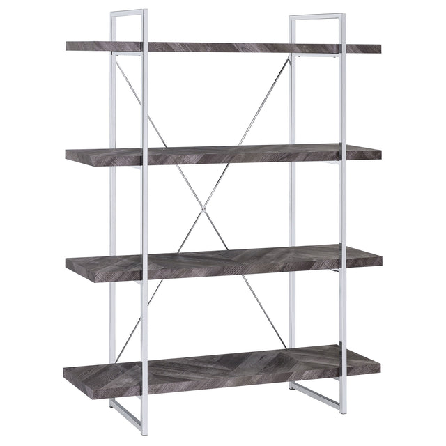 Furniture City Houma - Coaster - Grimma 63-inch 4-shelf Bookshelf Rustic Grey and Chrome - 802613