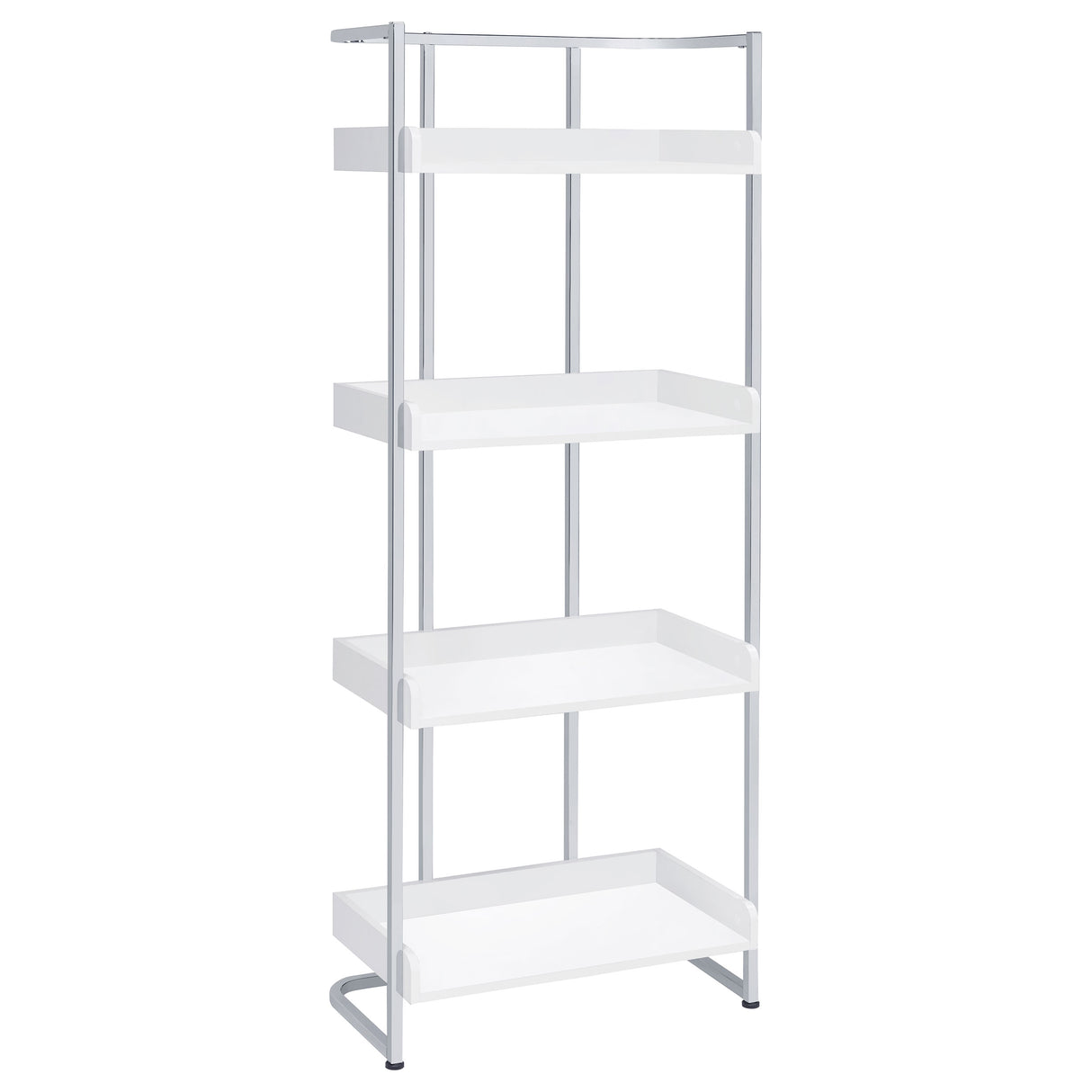Furniture City Houma - Coaster - Ember 68-inch 4-shelf Bookshelf White High Gloss and Chrome - 803402
