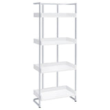 Furniture City Houma - Coaster - Ember 68-inch 4-shelf Bookshelf White High Gloss and Chrome - 803402