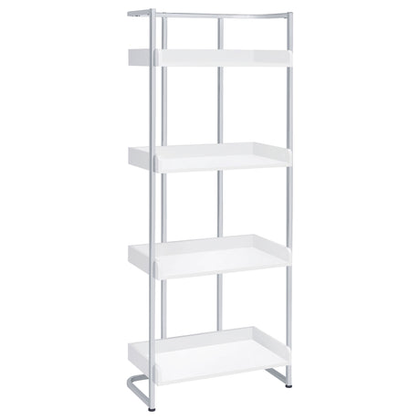 Furniture City Houma - Coaster - Ember 68-inch 4-shelf Bookshelf White High Gloss and Chrome - 803402