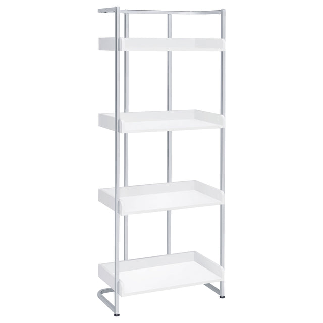 Furniture City Houma - Coaster - Ember 68-inch 4-shelf Bookshelf White High Gloss and Chrome - 803402