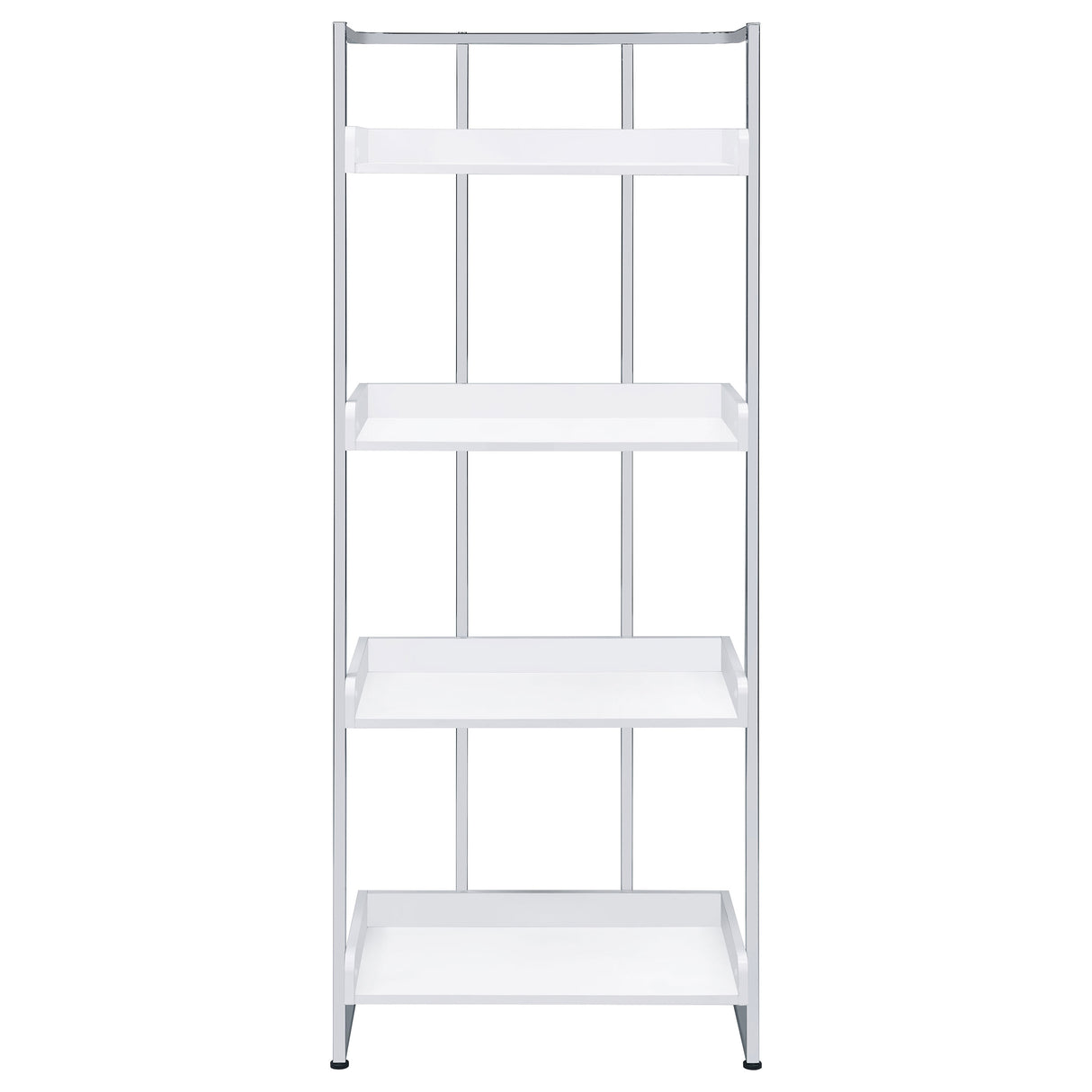 Ember 68-inch 4-shelf Bookshelf White High Gloss and Chrome