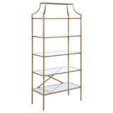 Furniture City Houma - Coaster - Serena 70-inch 5-shelf Glass Bookshelf Gold - 804393