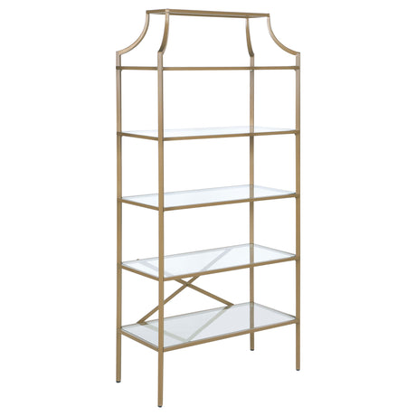 Furniture City Houma - Coaster - Serena 70-inch 5-shelf Glass Bookshelf Gold - 804393