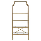 Serena 70-inch 5-shelf Glass Bookshelf Gold