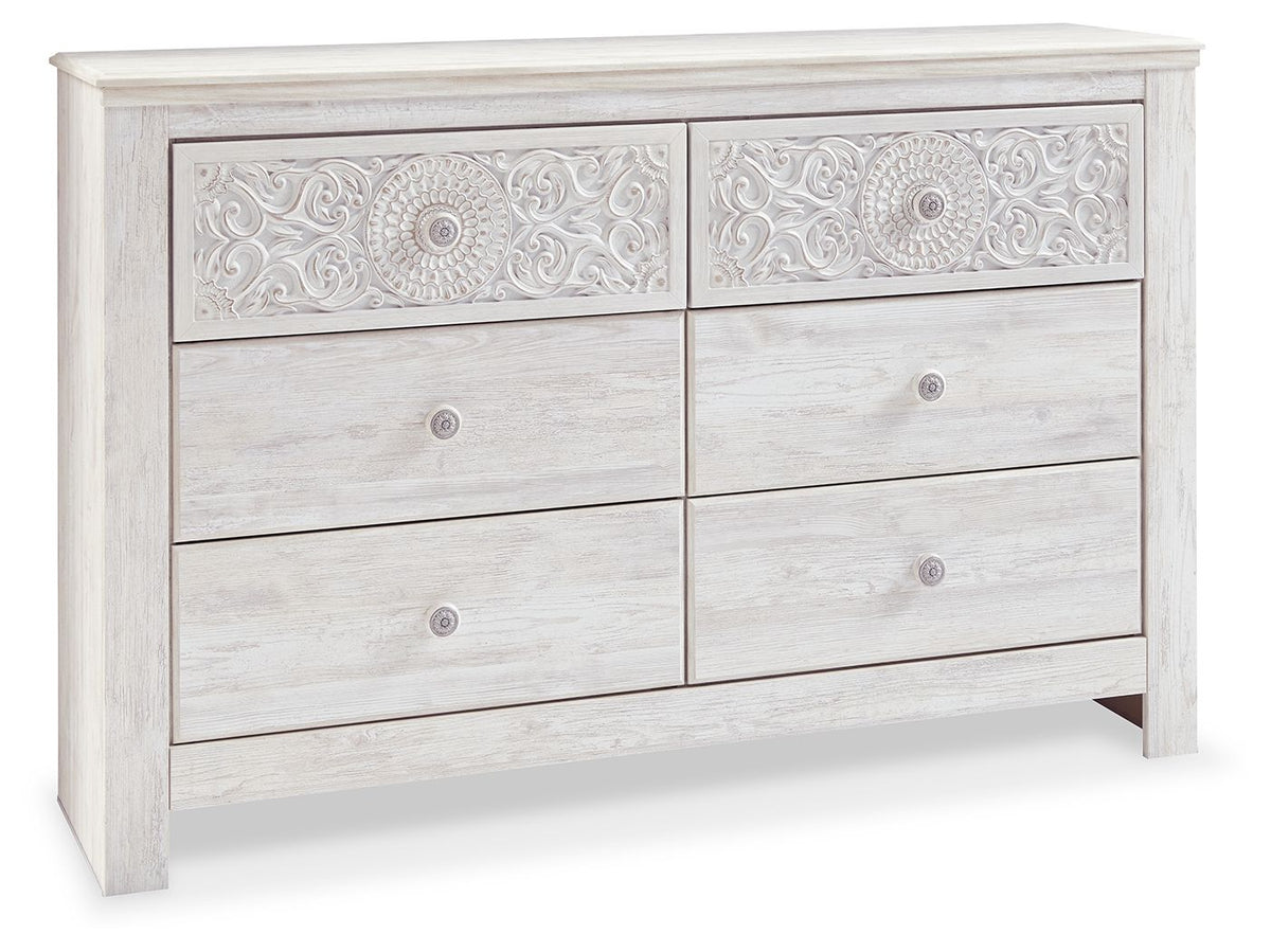 Paxberry - Six Drawer Dresser - Medallion Drawer Pulls - Whitewash