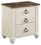 Willowton - Two Drawer Night Stand - Brown / Beige / White