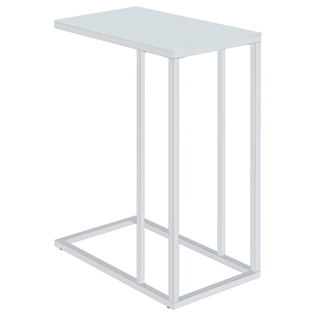 Furniture City Houma - Coaster - Stella White Glass Top C-Shaped Sofa Side Table Chrome - 900250
