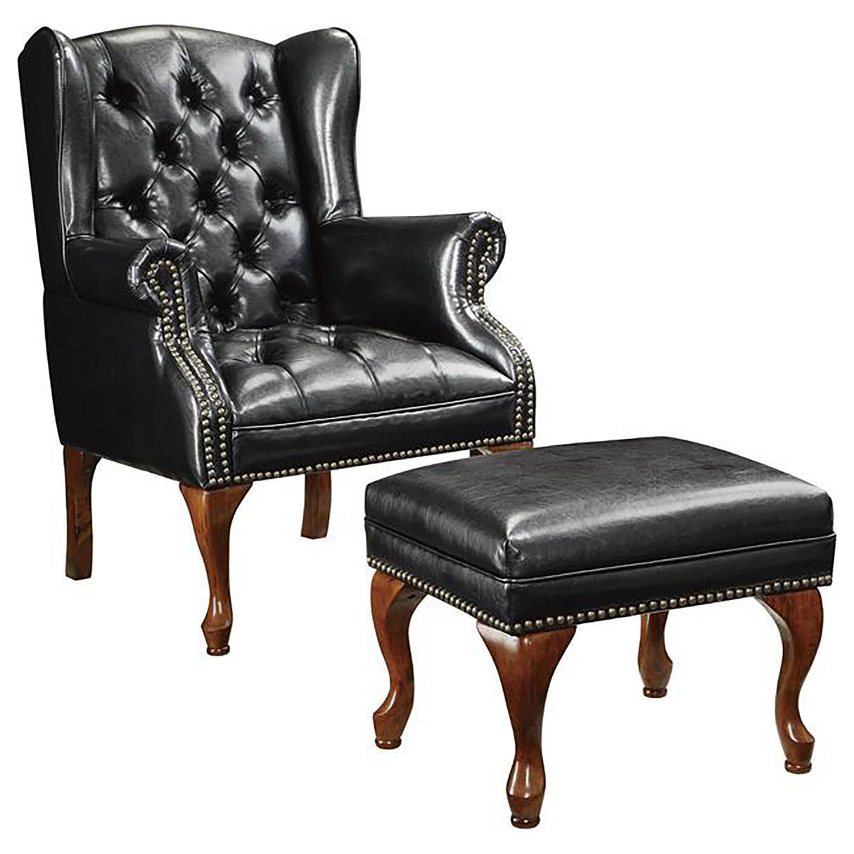 Furniture City Houma - Coaster - Roberts Upholstered Wingback Chair and Ottoman Set Black - 900262