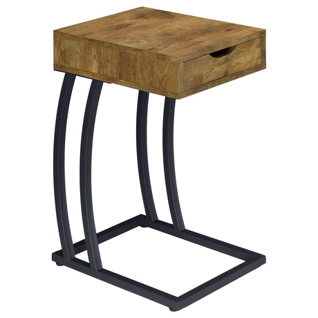 Furniture City Houma - Coaster - Troy 1-drawer C-Shaped Side Table Power Outlet Rustic Nutmeg - 900577