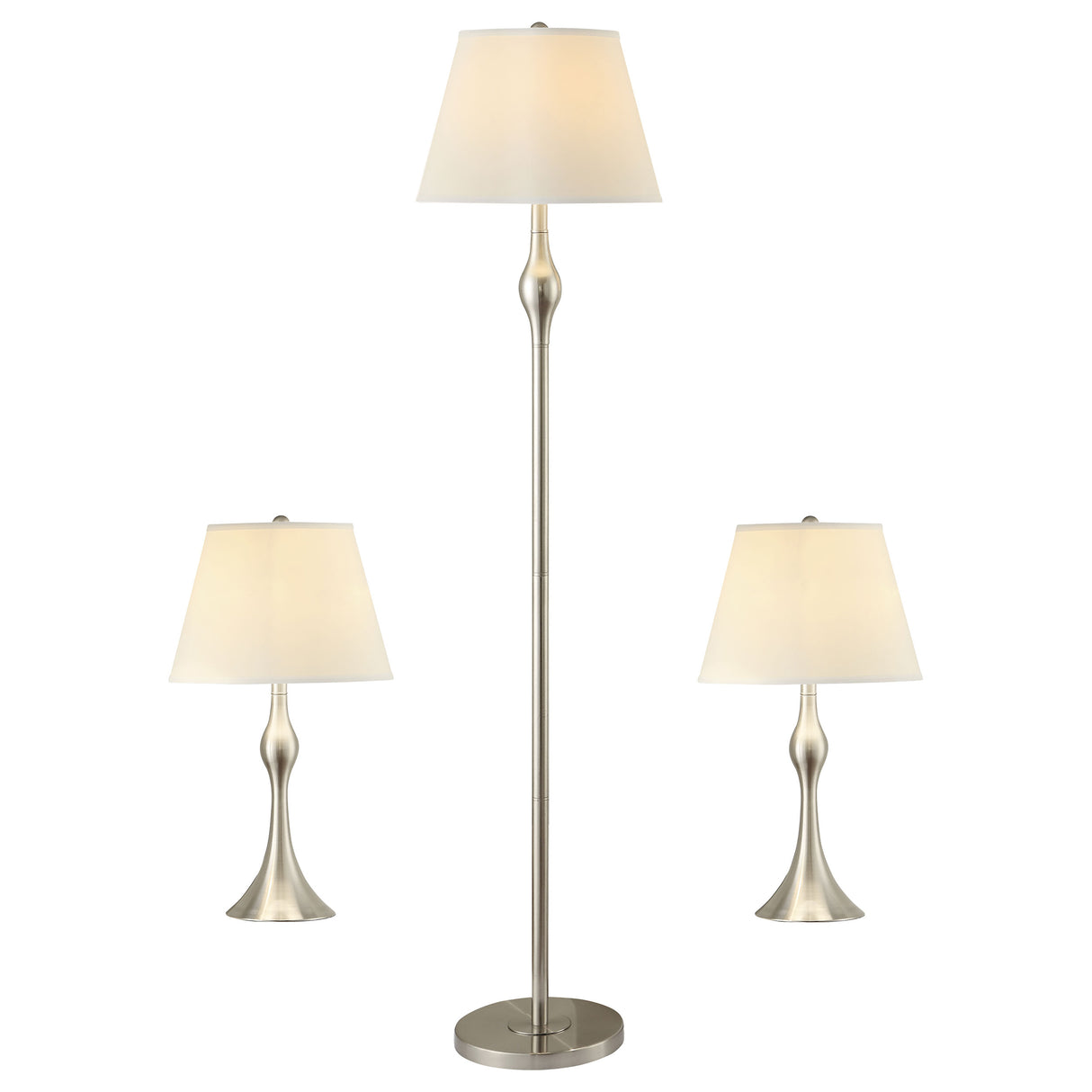 Furniture City Houma - Coaster - Griffin 3-piece Floor and Table Lamp Set Brushed Nickel - 901235