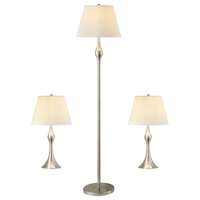 Furniture City Houma - Coaster - Griffin 3-piece Floor and Table Lamp Set Brushed Nickel - 901235