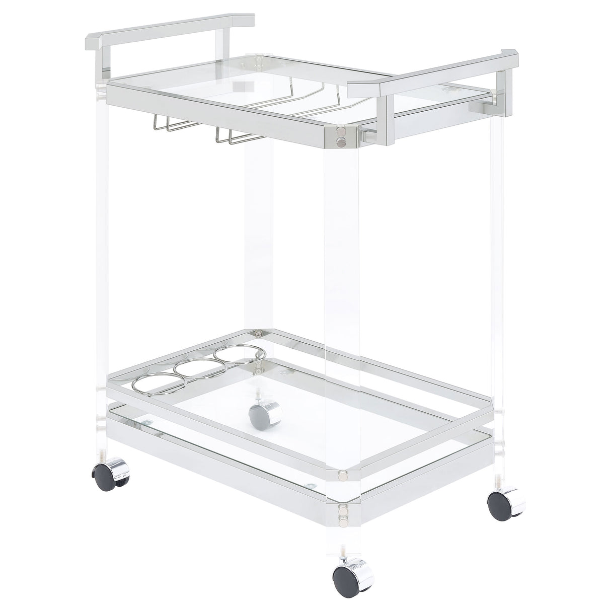 Furniture City Houma - Coaster - Jefferson 2-tier Glass Shelf Acrylic Bar Cart Chrome - 902589