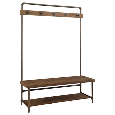 Furniture City Houma - Coaster - Alise 5 Hook Coat Rack Hall Tree with Shoe Bench Chestnut - 902921