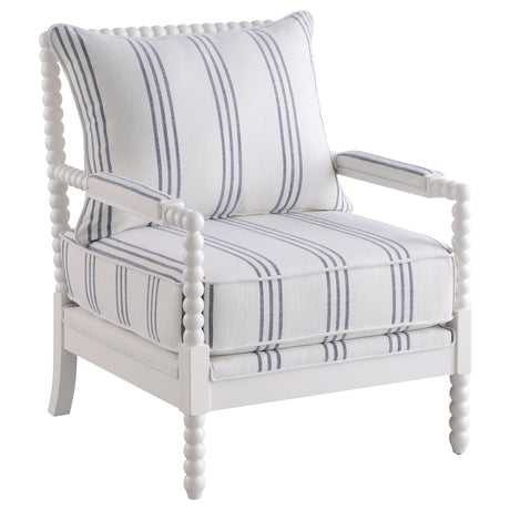 Furniture City Houma - Coaster - Blanchett Upholstered Bobbin Accent Chair White and Navy - 903835
