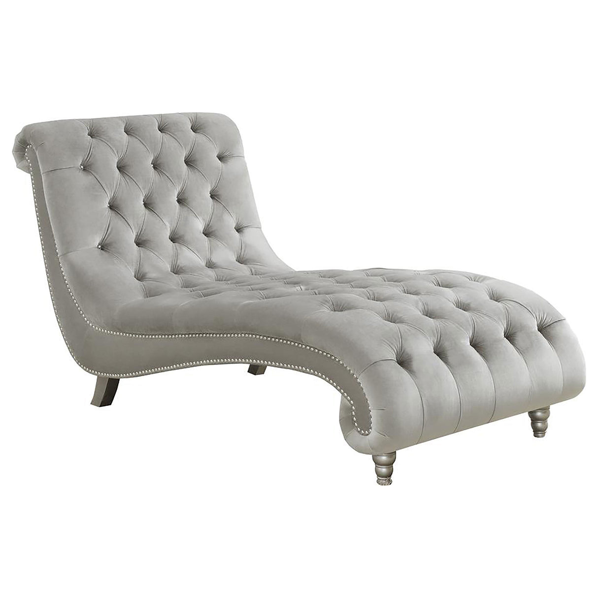 Furniture City Houma - Coaster - Lydia Velvet Upholstered Tufted Chaise Grey - 905468