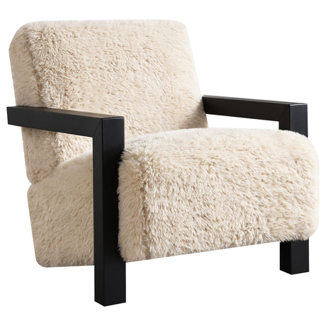 Furniture City Houma - Coaster - Fitzroy Faux Fur Upholstered Chair Solid Wood Arms Latte - 907533