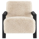 Fitzroy Faux Fur Upholstered Chair Solid Wood Arms Latte