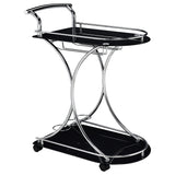 Furniture City Houma - Coaster - Elfman 2-tier Glass Shelf Metal Bar Cart Black and Chrome - 910001
