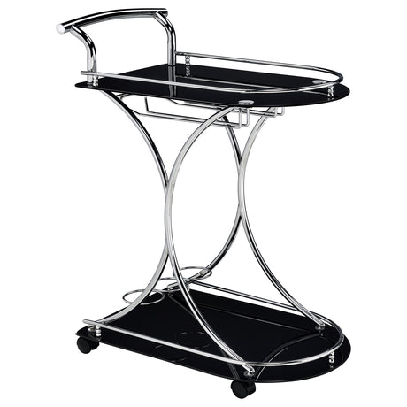 Furniture City Houma - Coaster - Elfman 2-tier Glass Shelf Metal Bar Cart Black and Chrome - 910001