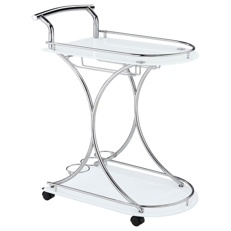 Furniture City Houma - Coaster - Elfman 2-tier Glass Shelf Metal Bar Cart White and Chrome - 910002