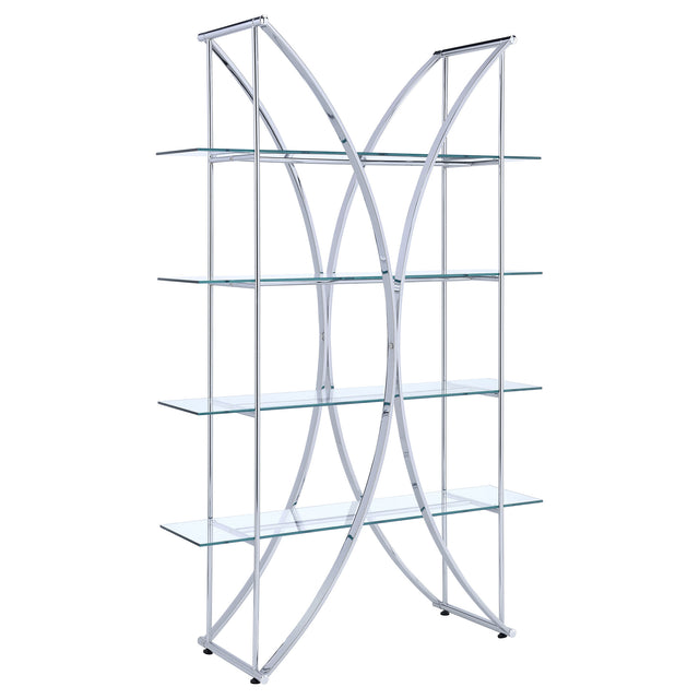 Furniture City Houma - Coaster - Larson 73-inch 4-shelf Glass Bookshelf Chrome - 910050