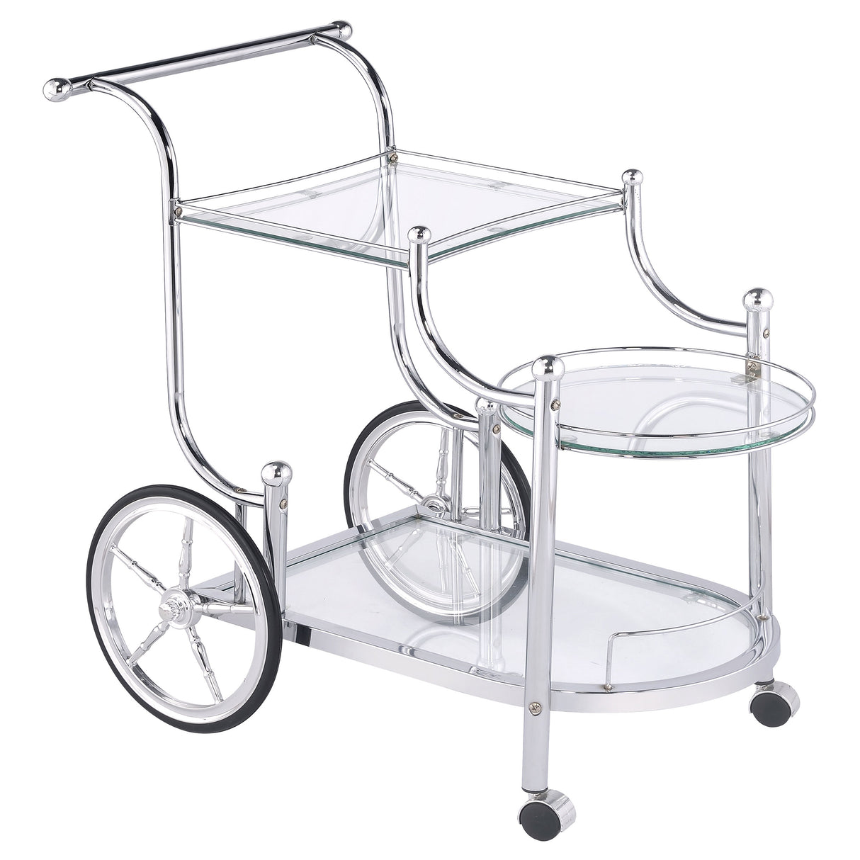 Furniture City Houma - Coaster - Sarandon 3-tier Glass Shelf Metal Bar Cart Chrome - 910076