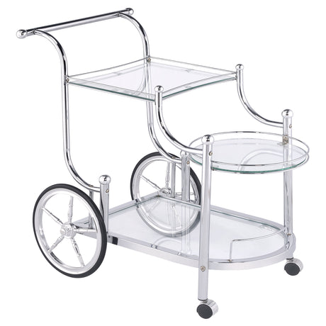 Furniture City Houma - Coaster - Sarandon 3-tier Glass Shelf Metal Bar Cart Chrome - 910076