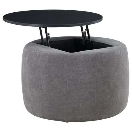 Furniture City Houma - Coaster - Tesoro Round Upholstered Lift Top Storage Ottoman Grey - 910147