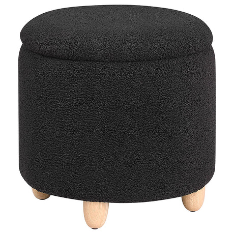 Furniture City Houma - Coaster - Valia Faux Sheepskin Upholstered Round Storage Ottoman Black - 910227