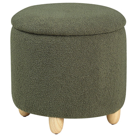 Furniture City Houma - Coaster - Valia Faux Sheepskin Upholstered Round Storage Ottoman Green - 910228