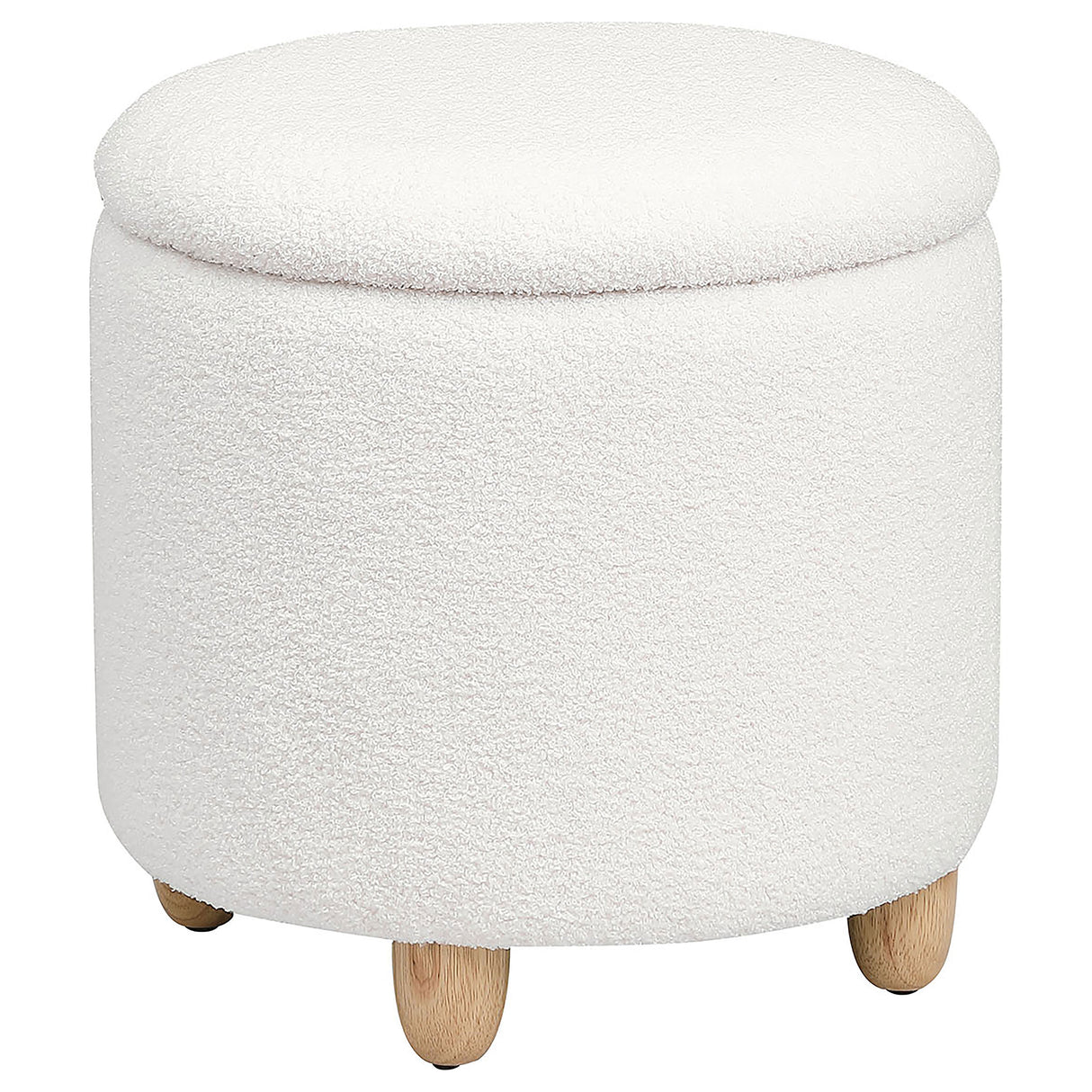 Furniture City Houma - Coaster - Valia Faux Sheepskin Upholstered Round Storage Ottoman Ivory - 910229