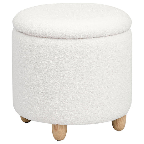 Furniture City Houma - Coaster - Valia Faux Sheepskin Upholstered Round Storage Ottoman Ivory - 910229