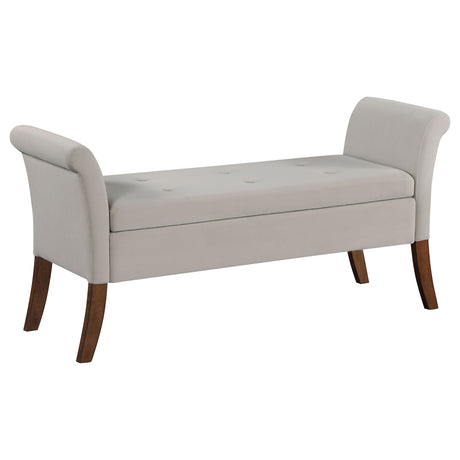 Furniture City Houma - Coaster - Farrah Velvet Upholstered Rolled Arm Storage Bench Beige - 910238