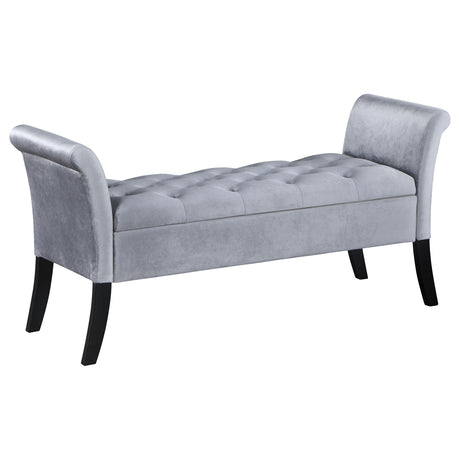 Furniture City Houma - Coaster - Farrah Velvet Upholstered Rolled Arm Storage Bench Silver - 910239