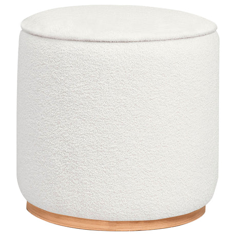 Furniture City Houma - Coaster - Zena Faux Sheepskin Upholstered Round Ottoman Ivory - 910303