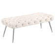 Furniture City Houma - Coaster - Ella Upholstered Tufted Bench Stainless Steel Legs Ivory - 910334