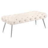 Furniture City Houma - Coaster - Ella Upholstered Tufted Bench Stainless Steel Legs Ivory - 910334