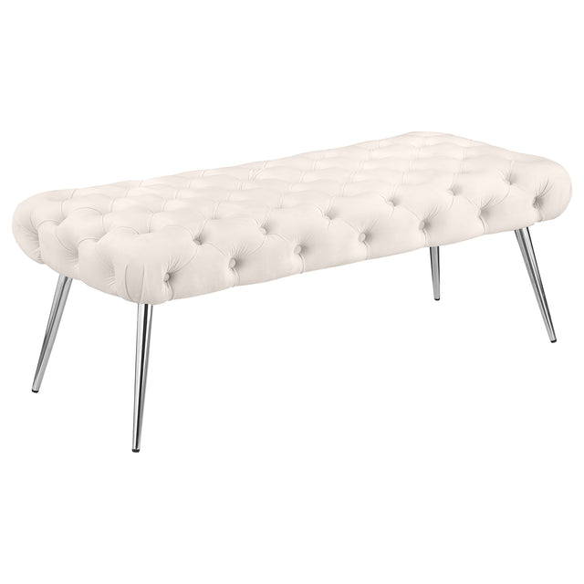 Furniture City Houma - Coaster - Ella Upholstered Tufted Bench Stainless Steel Legs Ivory - 910334
